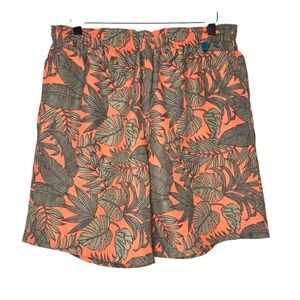 Eddie Bauer Mens 8" Orange Green Tropical Leaf Print Swim Trunks Size Large